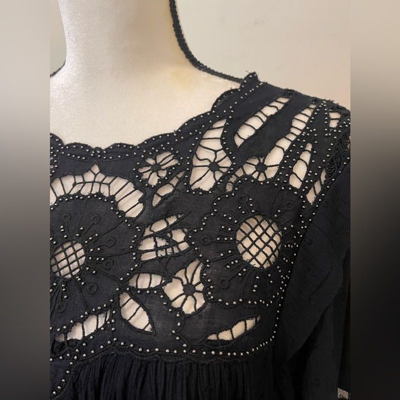 Rare NWT Free People Black Mini Dress Tunic Lace Bib - Picture 3 of 6